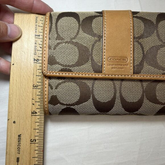 Coach Signature TriFold Wallet Monogram Logo Canvas Leather Jacquard Vintage Y2K - Picture 11 of 11